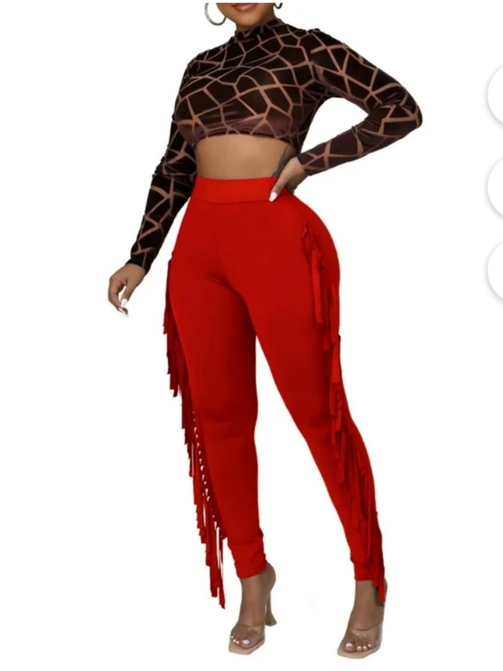 Red Fringe High Waisted Pants